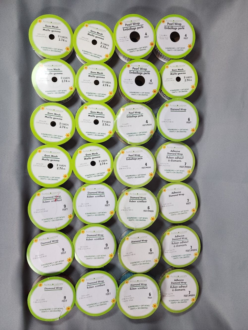 Over 50 Floral Garden Simplicity Diamond Pearl Gem Mesh Ribbon Rolls Pack